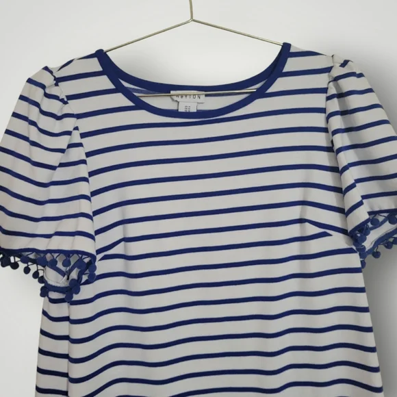 Anthropologie Heyton Blue and White Striped Dress Size 14 Nautical Short Sleeve - Picture 3 of 8